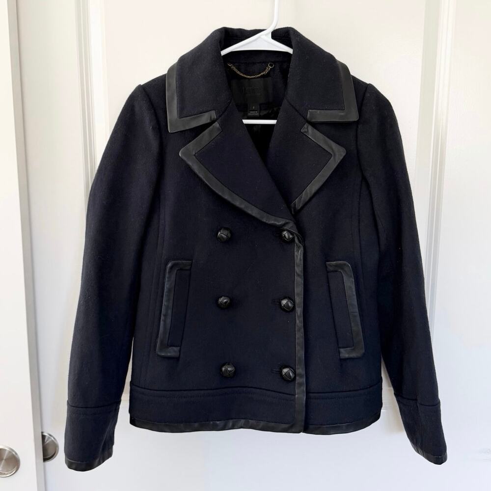 J. Crew Collection Wool Leather Button Front Peacoat Blue Black 0